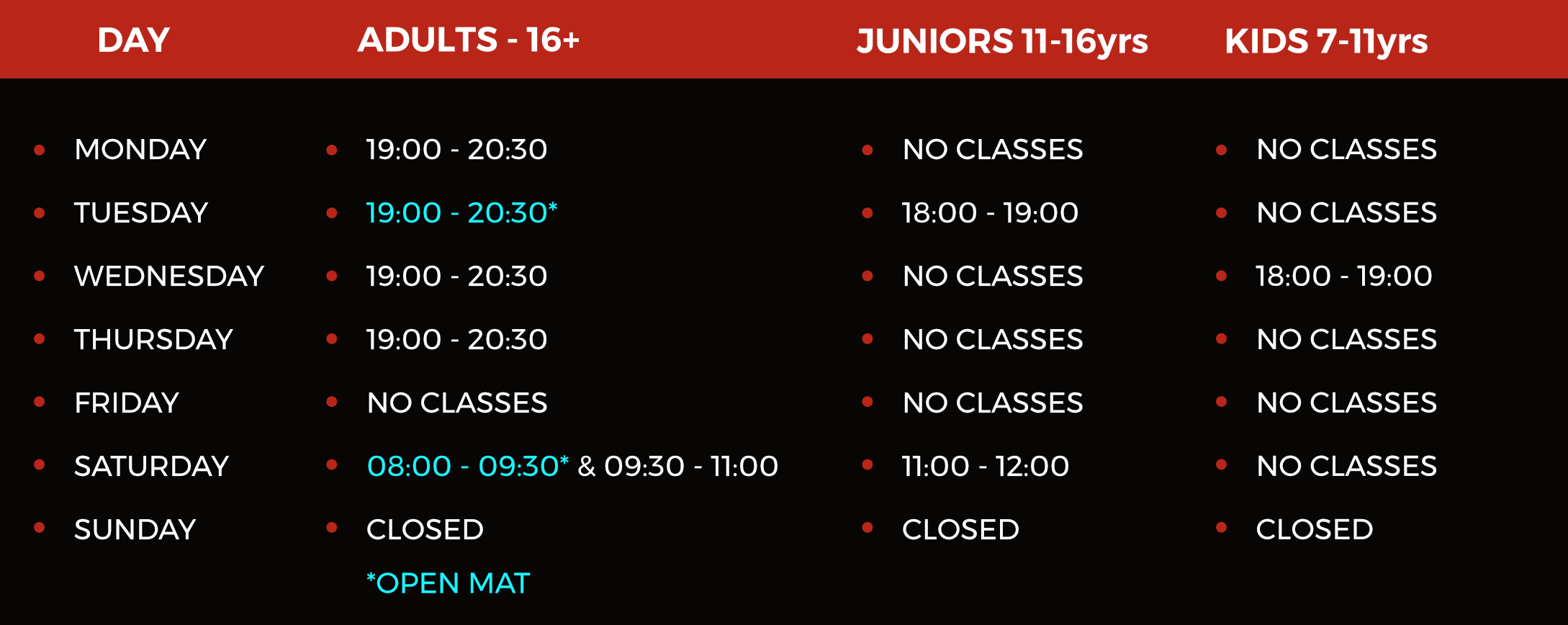 MKM Class Timetable
